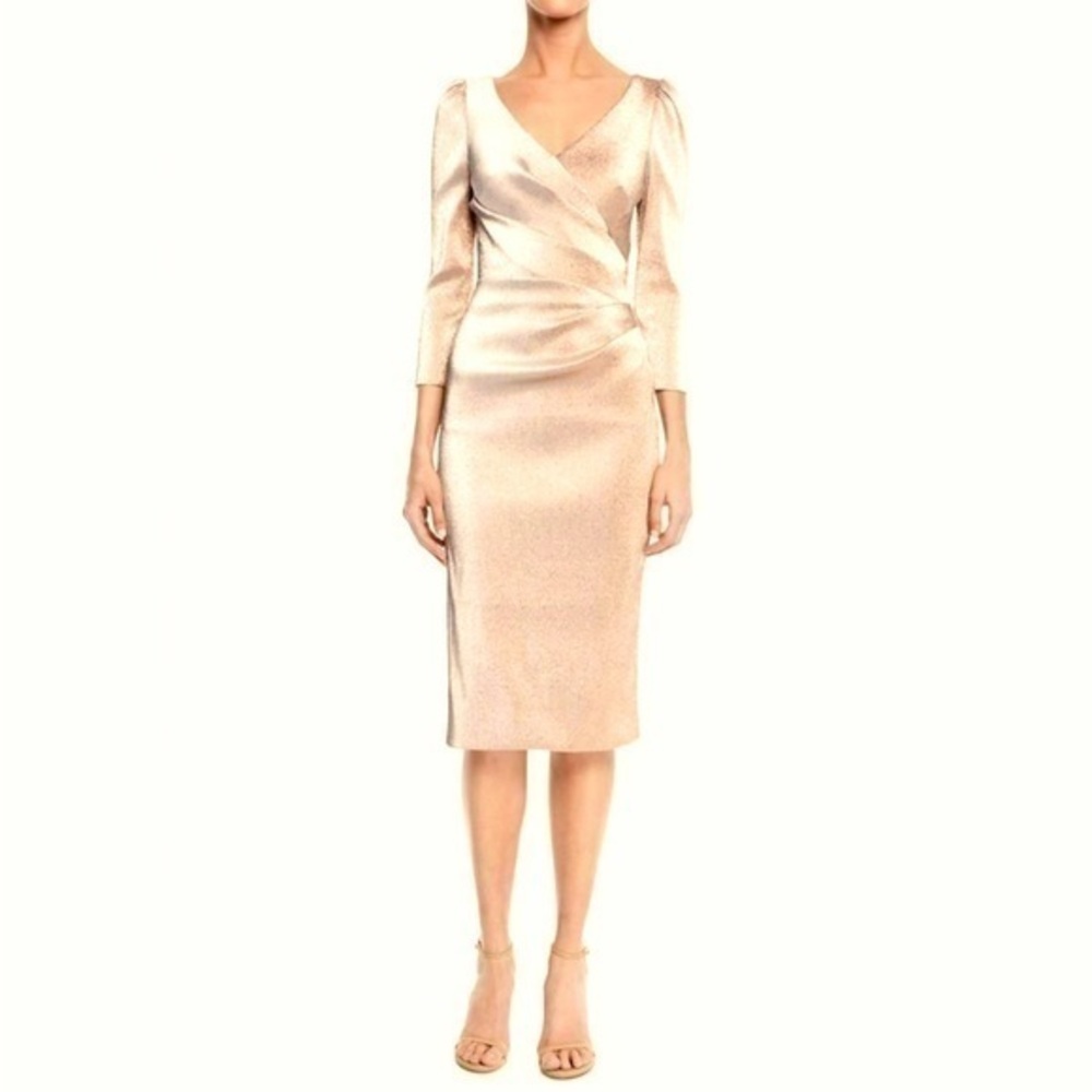 THEIA metallic gold stretch cocktail formal dress